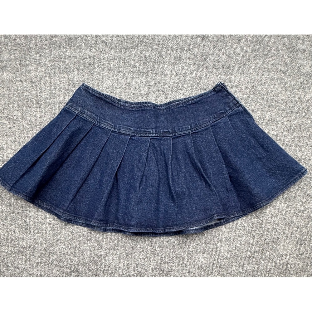 Social Collision Dark Wash Denim Pleated Mini Skirt Size MD Y2K Grunge Mall Goth